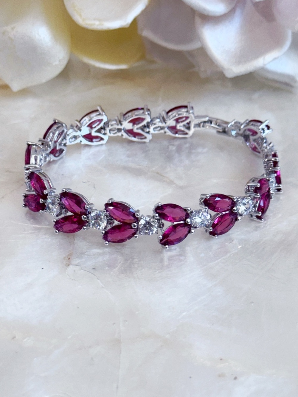 Tennis bracelet faux Marquis ruby and CZ elegant bracelet 7 1/4” NWOT